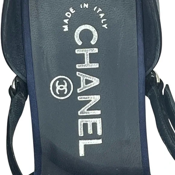 CHANEL Navy Satin Cap Toe Ankle Strap CC Flats 38.5EU - Picture 11 of 16
